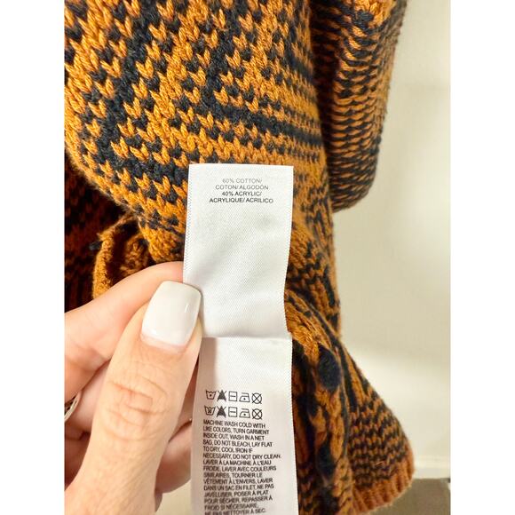Lucky Brand Fair Isle Knit Open Cardigan Sweater Caramel/Black Women's Size M - Picture 5 of 6